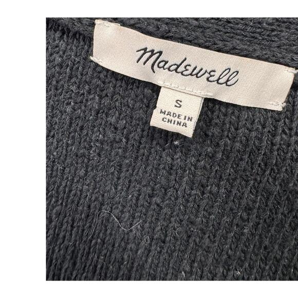 Madewell Small Black V Neck 4 Button Front Shorts Sleeve Cardigan Sweater - Picture 3 of 9